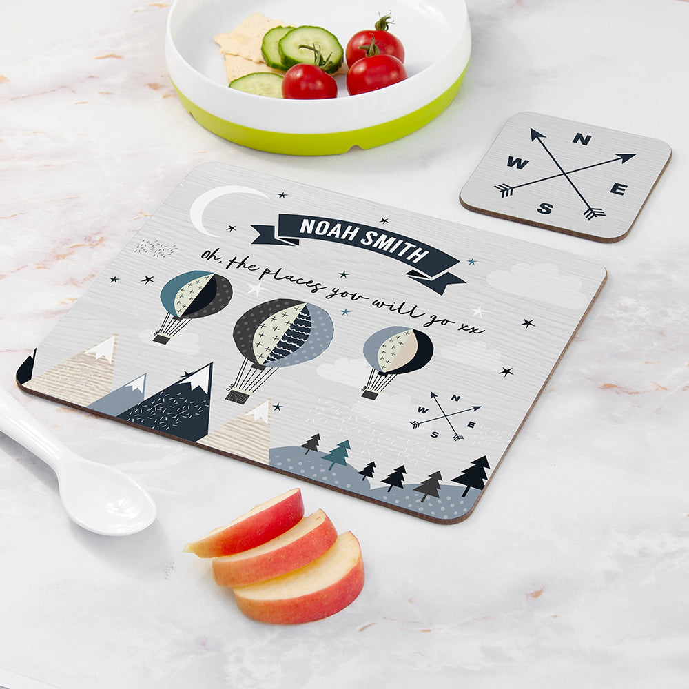 Personalised Kid’s Hot Air Balloon Placemat & Coaster Set: 2 - Placemats By Gift Moments