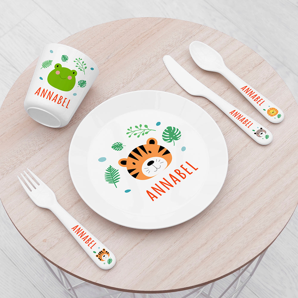 Personalised Kids Jungle Animal Plastic Dining Set: 1 - Tableware By Gift Moments