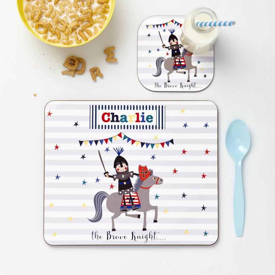 Personalised Kid’s Knight Placemat & Coaster Set: 3 - Placemats By Gift Moments
