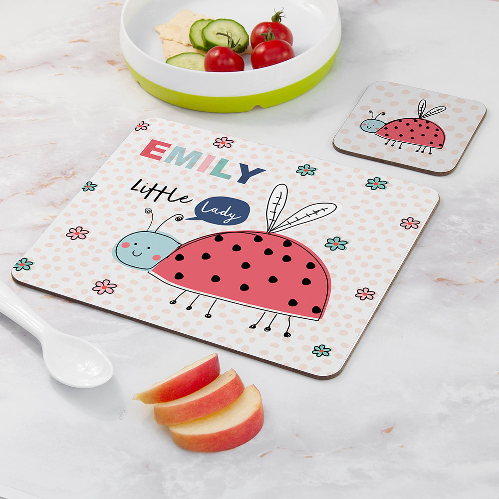 Personalised Kid’s Ladybird Placemat & Coaster Set: 2 - Placemats By Gift Moments