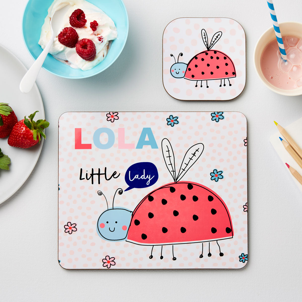 Personalised Kid’s Ladybird Placemat & Coaster Set: 1 - Placemats By Gift Moments