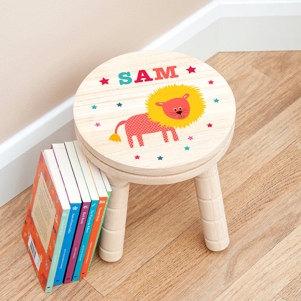 Personalised Kid’s Lion Wooden Stool: 3 Wooden Stools By Gift Moments