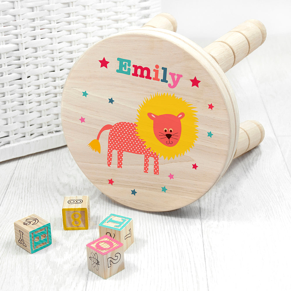 Personalised Kid’s Lion Wooden Stool: 1 - Wooden Stools By Gift Moments
