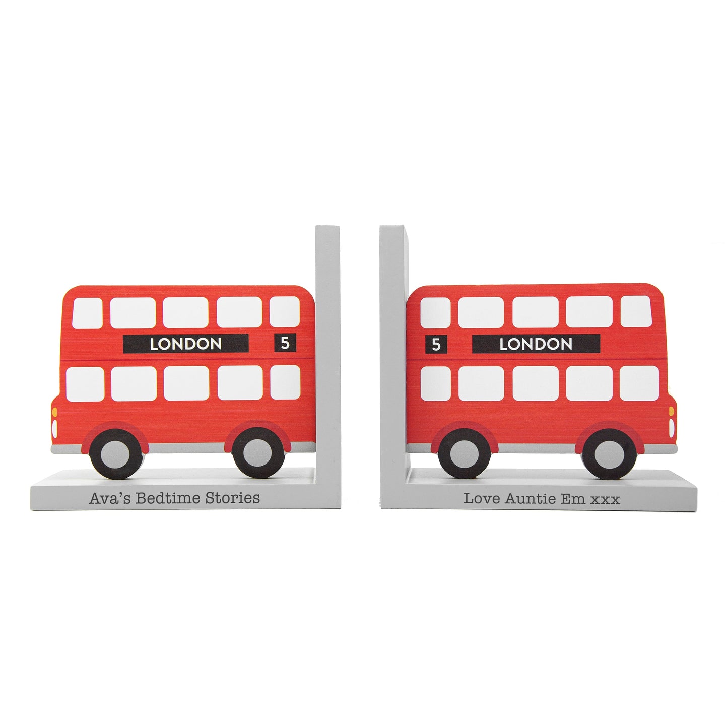 Personalised Kids London Bus Bookends: 5 - Bookends By Gift Moments