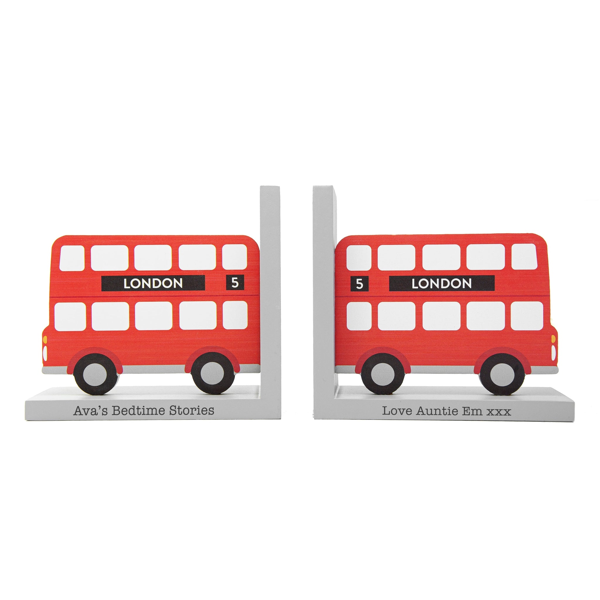Personalised Kids London Bus Bookends: 5 - Bookends By Gift Moments