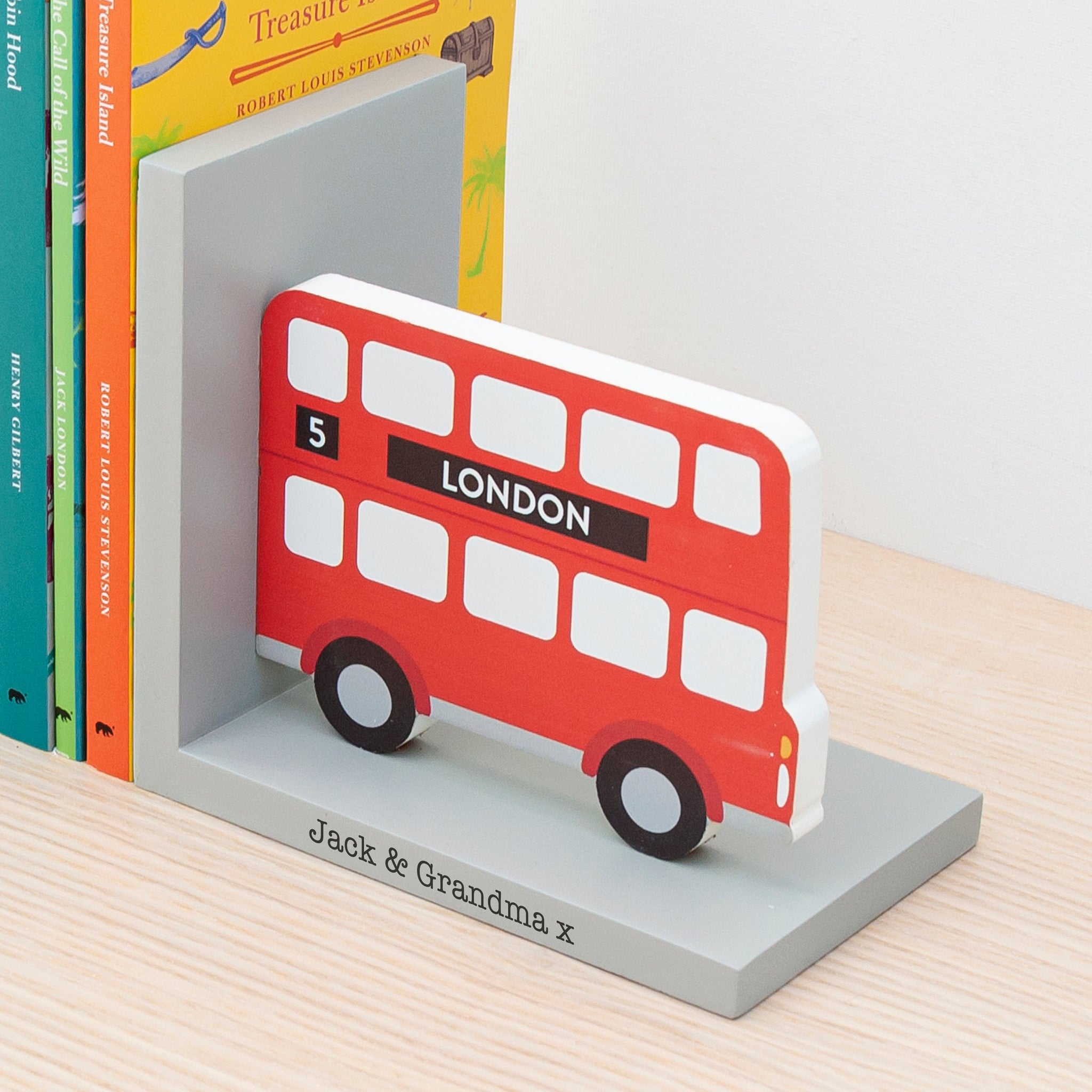 Personalised Kids London Bus Bookends: 3 - Bookends By Gift Moments