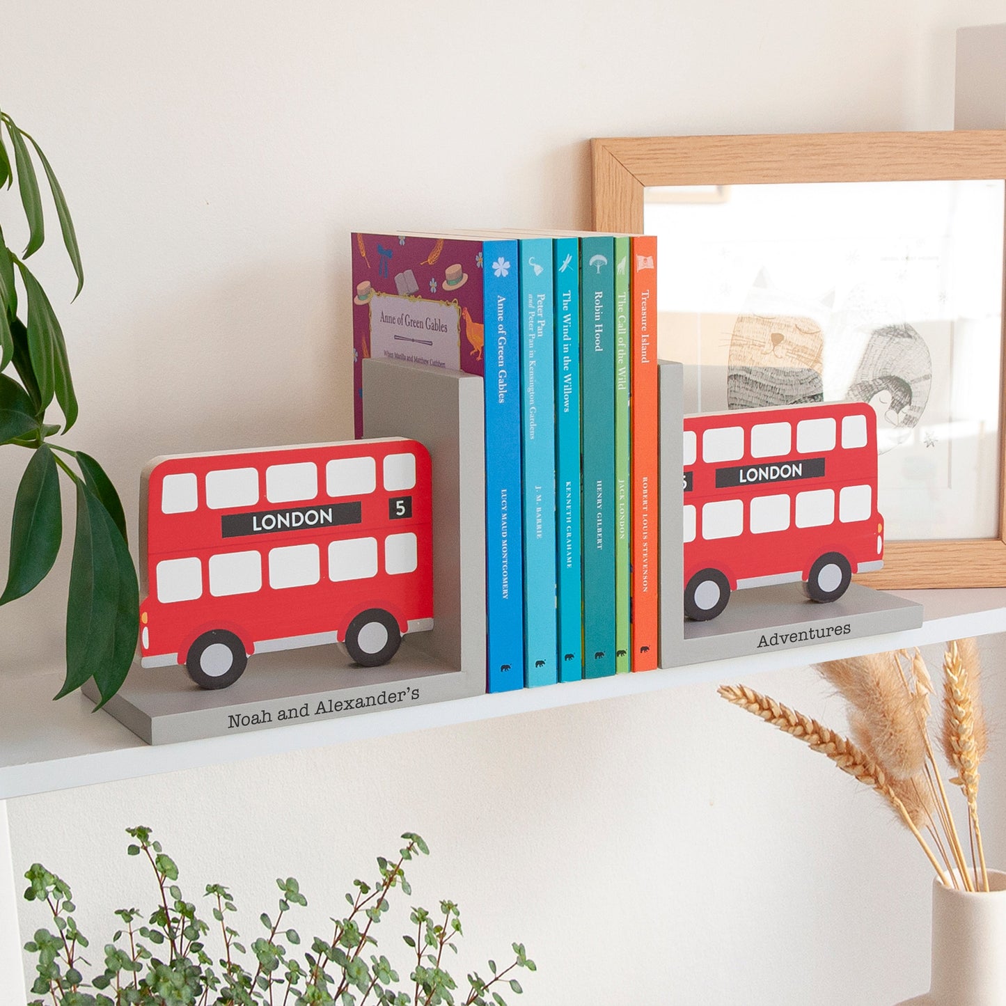 Personalised Kids London Bus Bookends: 4 - Bookends By Gift Moments