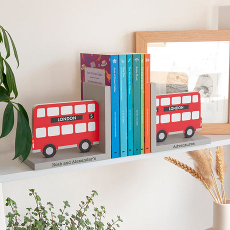 Personalised Kids London Bus Bookends: 4 - Bookends By Gift Moments