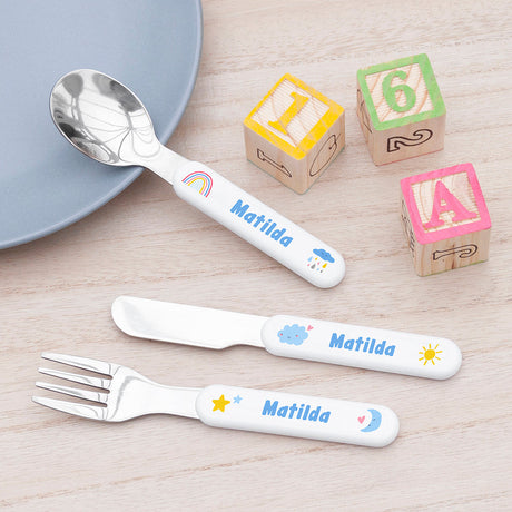 Personalised Kids Pastel Sky Cutlery Set - Shop Cutlery Sets At Gift Moments - 1