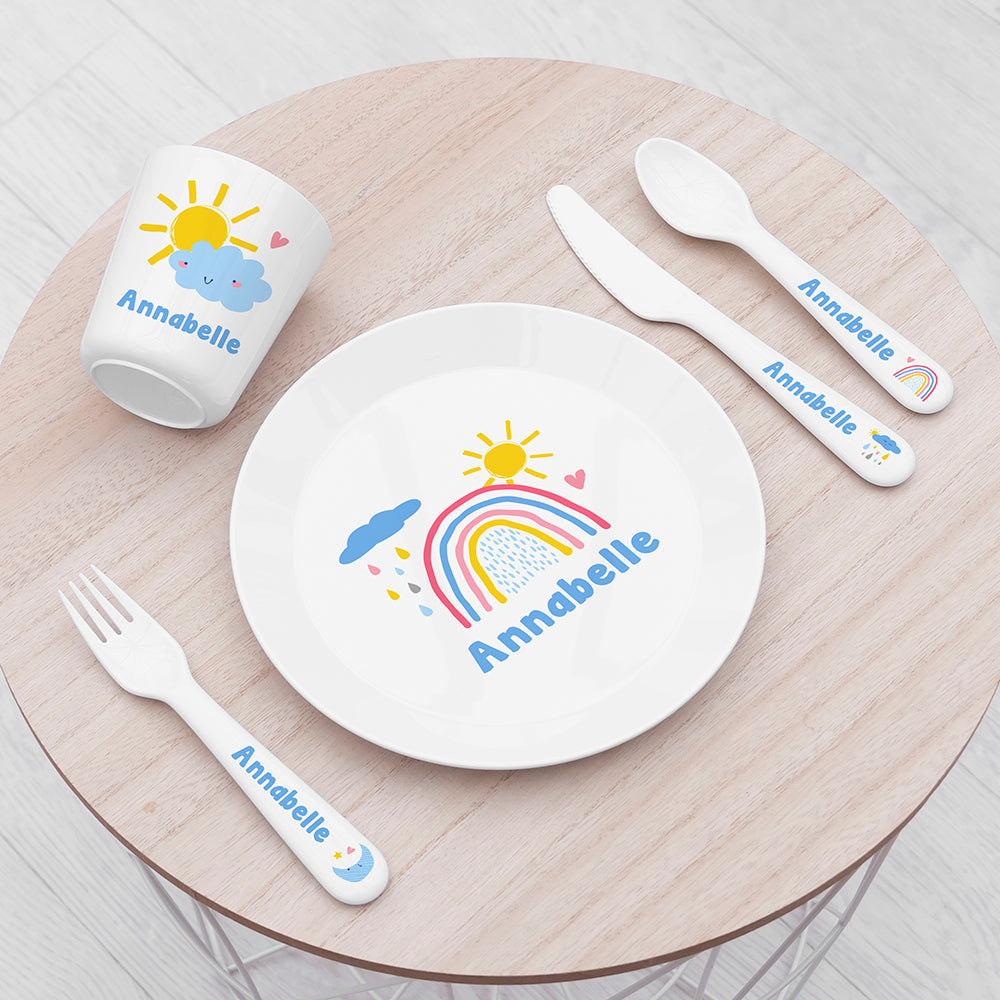 Personalised Kids Pastel Sky Plastic Dining Set: 1 - Tableware By Gift Moments