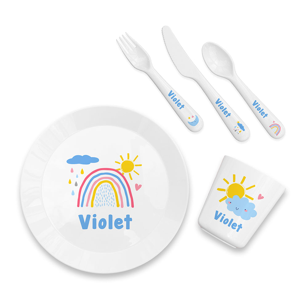 Personalised Kids Pastel Sky Plastic Dining Set: 5 - Tableware By Gift Moments