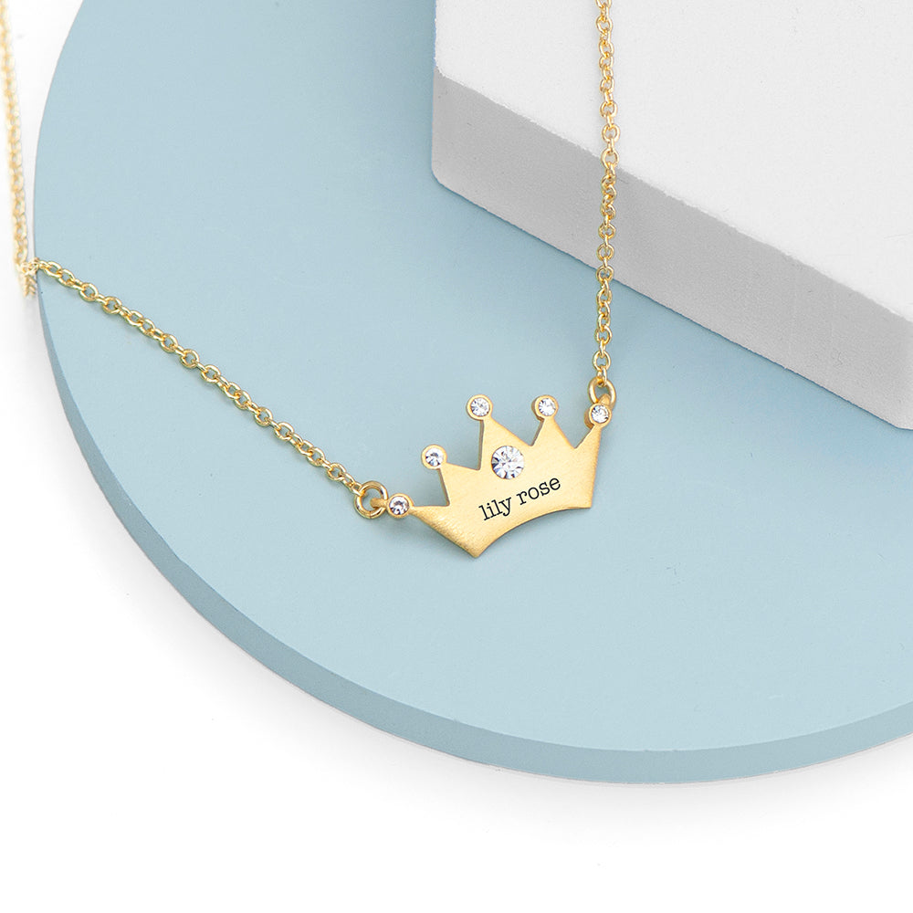 Personalised Kids Princess Crown Necklace with Crystal Detail: 5 - Gold - Necklaces By Gift Moments