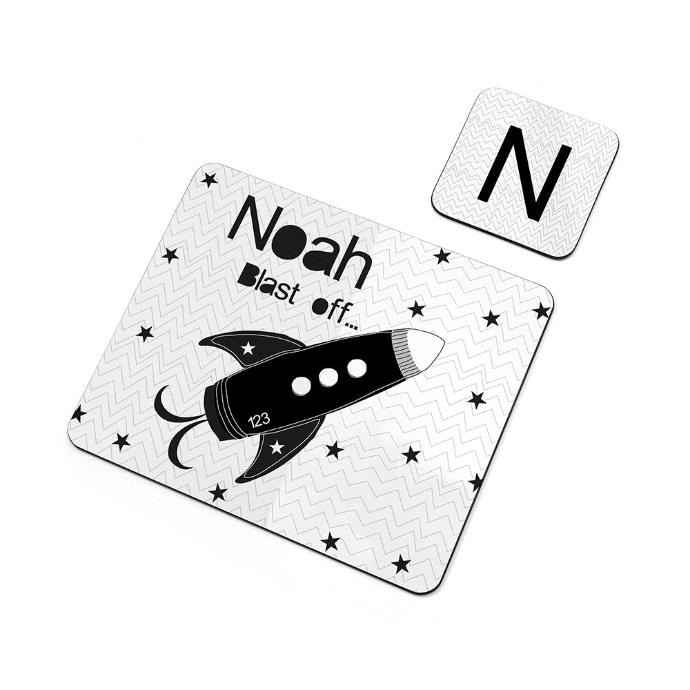 Personalised Kid’s Rocket Placemat & Coaster Set: 3 - Placemats By Gift Moments