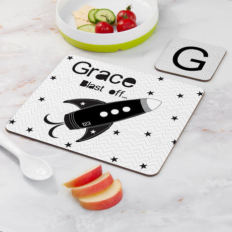 Personalised Kid’s Rocket Placemat & Coaster Set: 2 - Placemats By Gift Moments
