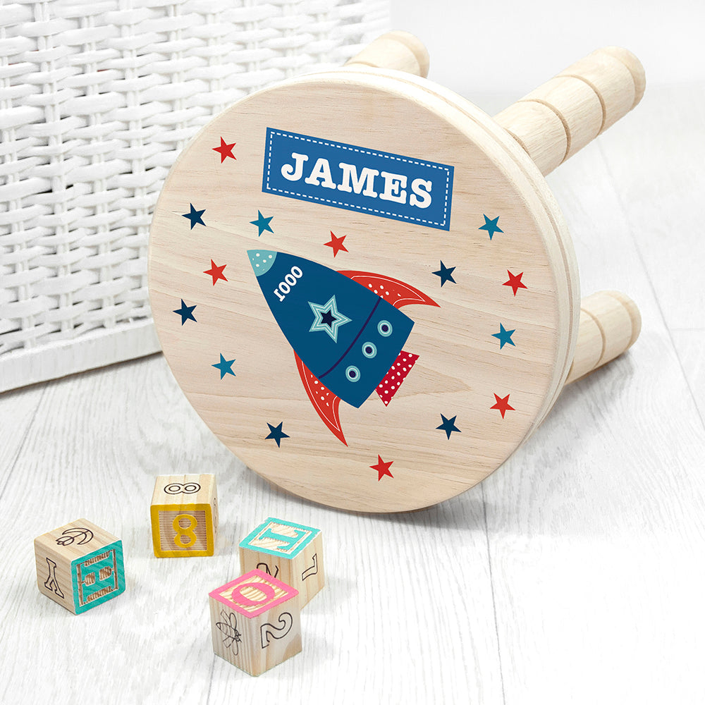 Personalised Kid’s Rocket Wooden Stool: 1 Wooden Stools By Gift Moments