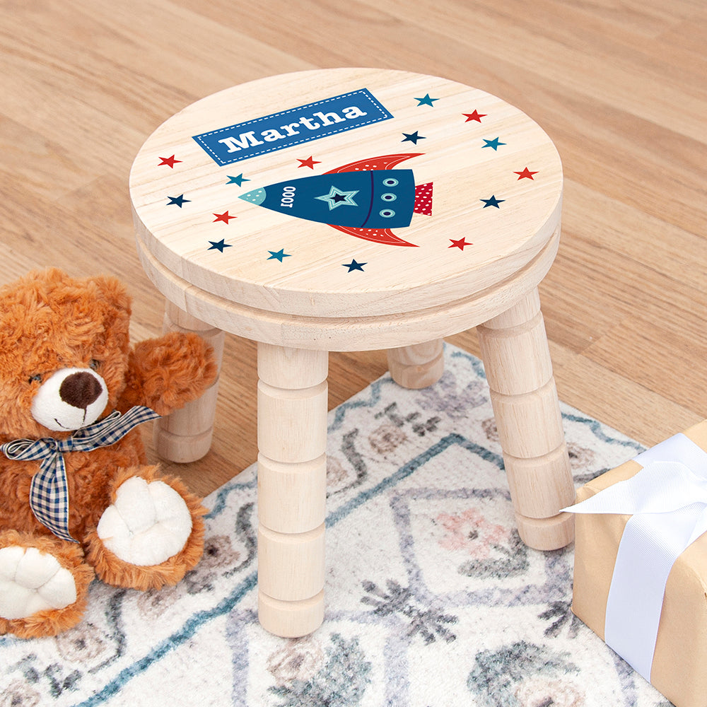 Personalised Kid’s Rocket Wooden Stool: 4 Wooden Stools By Gift Moments