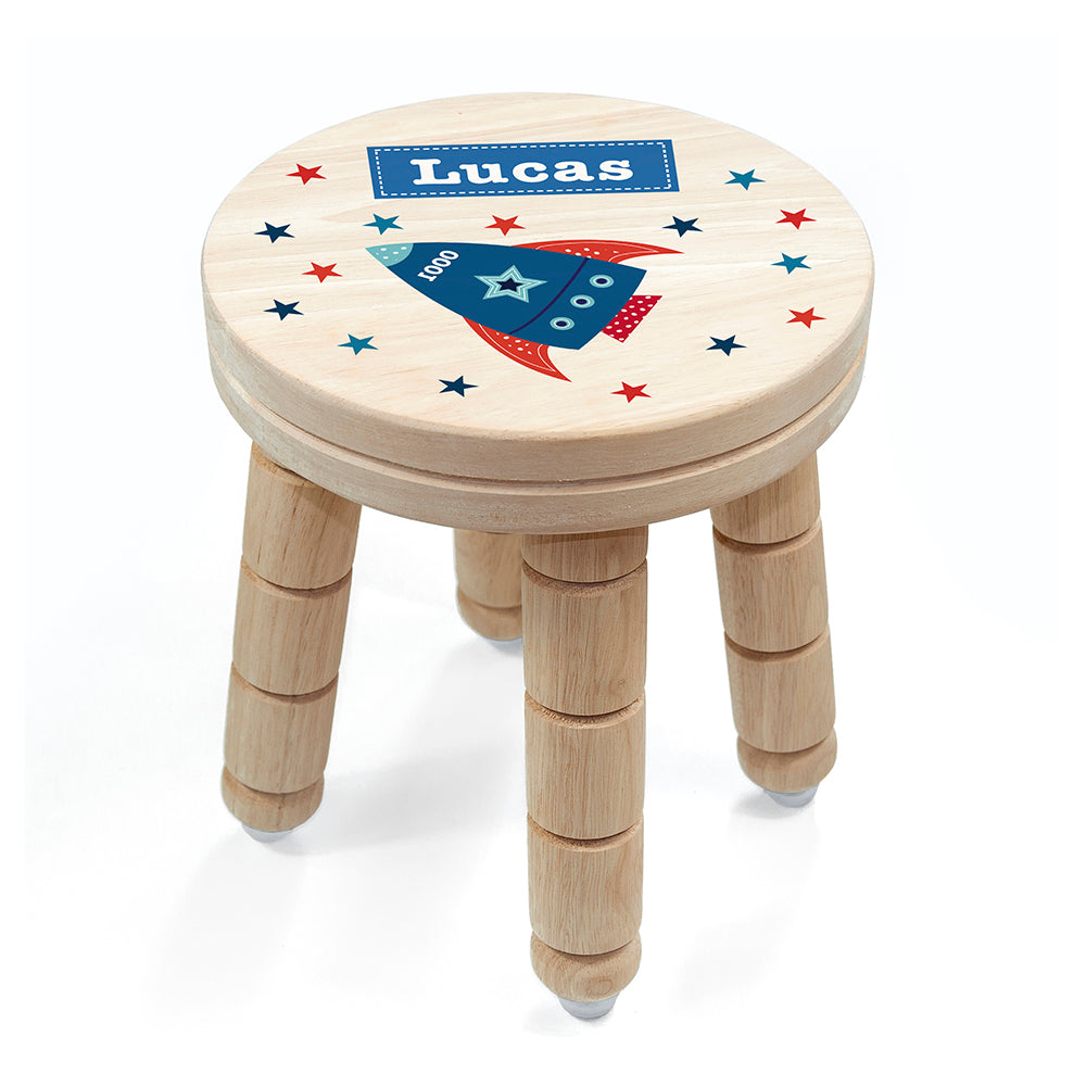 Personalised Kid’s Rocket Wooden Stool: 3 Wooden Stools By Gift Moments