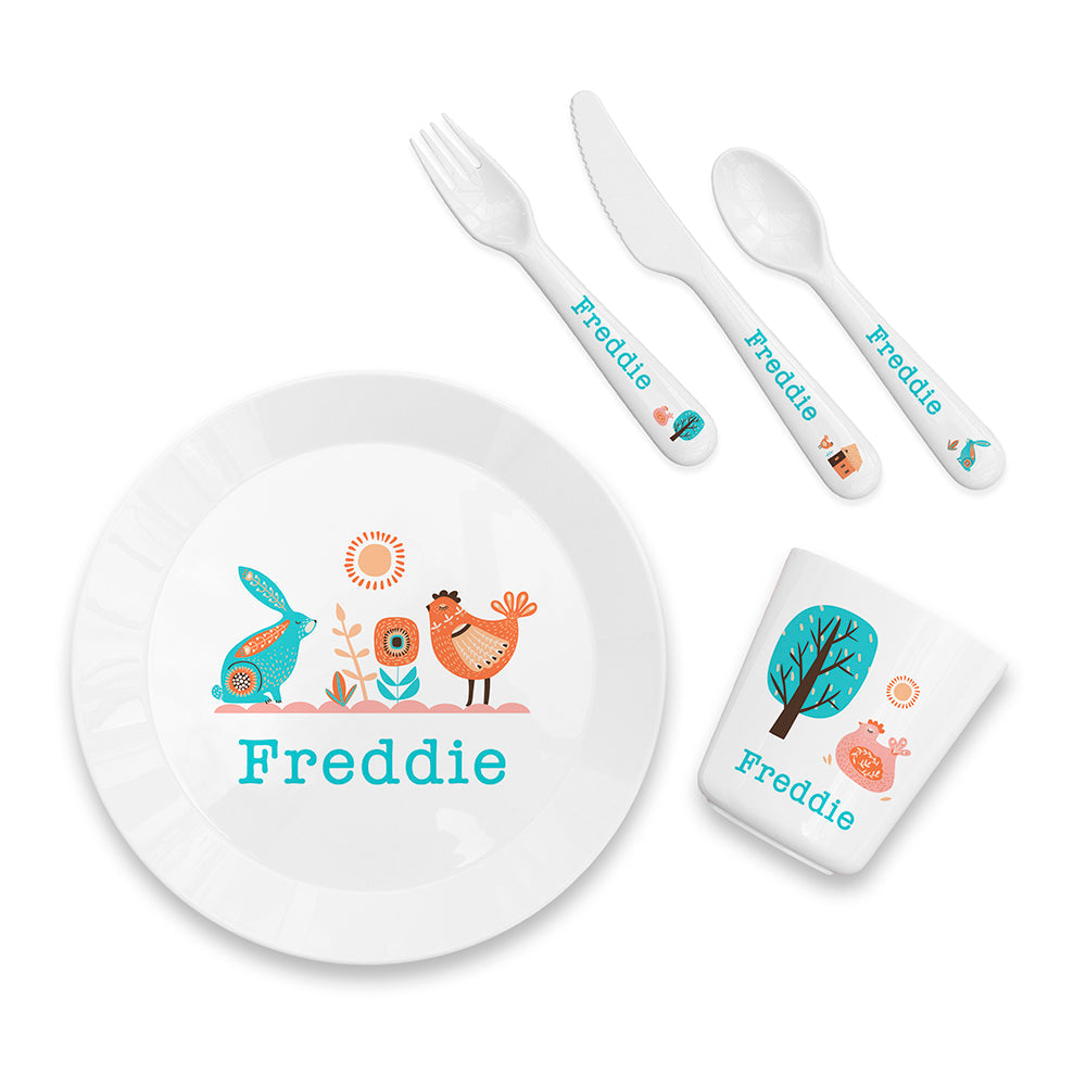 Personalised Kids Scandi Summer Plastic Dining Set: 5 - Tableware By Gift Moments