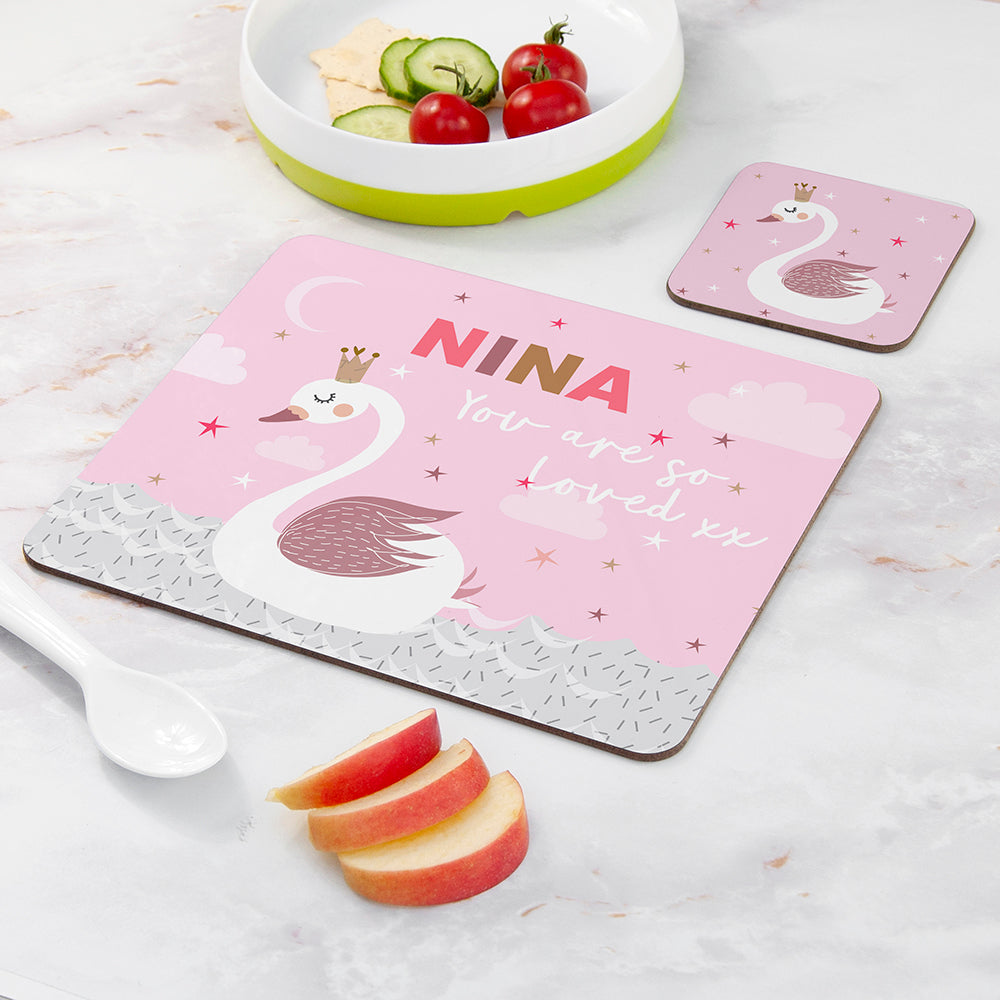 Personalised Kid’s Swan Placemat & Coaster Set: 2 - Placemats By Gift Moments