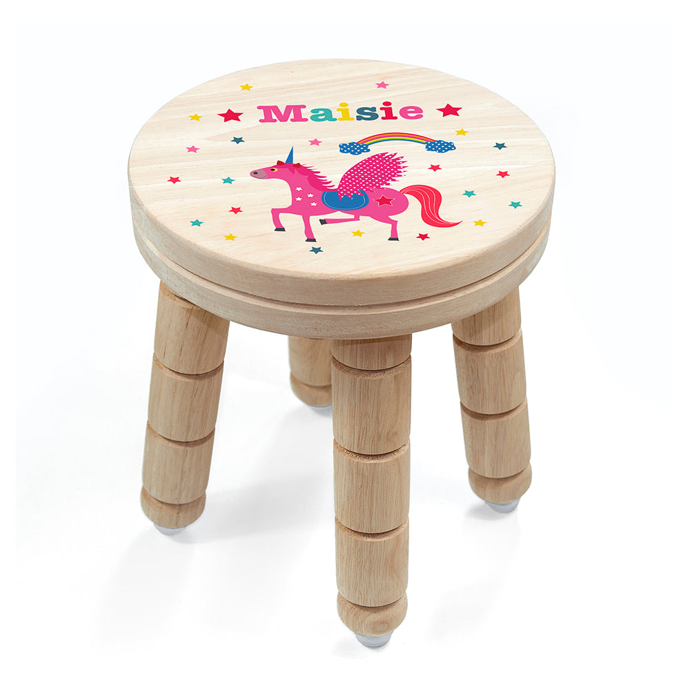 Personalised Kid’s Unicorn Wooden Stool: 3 Wooden Stools By Gift Moments