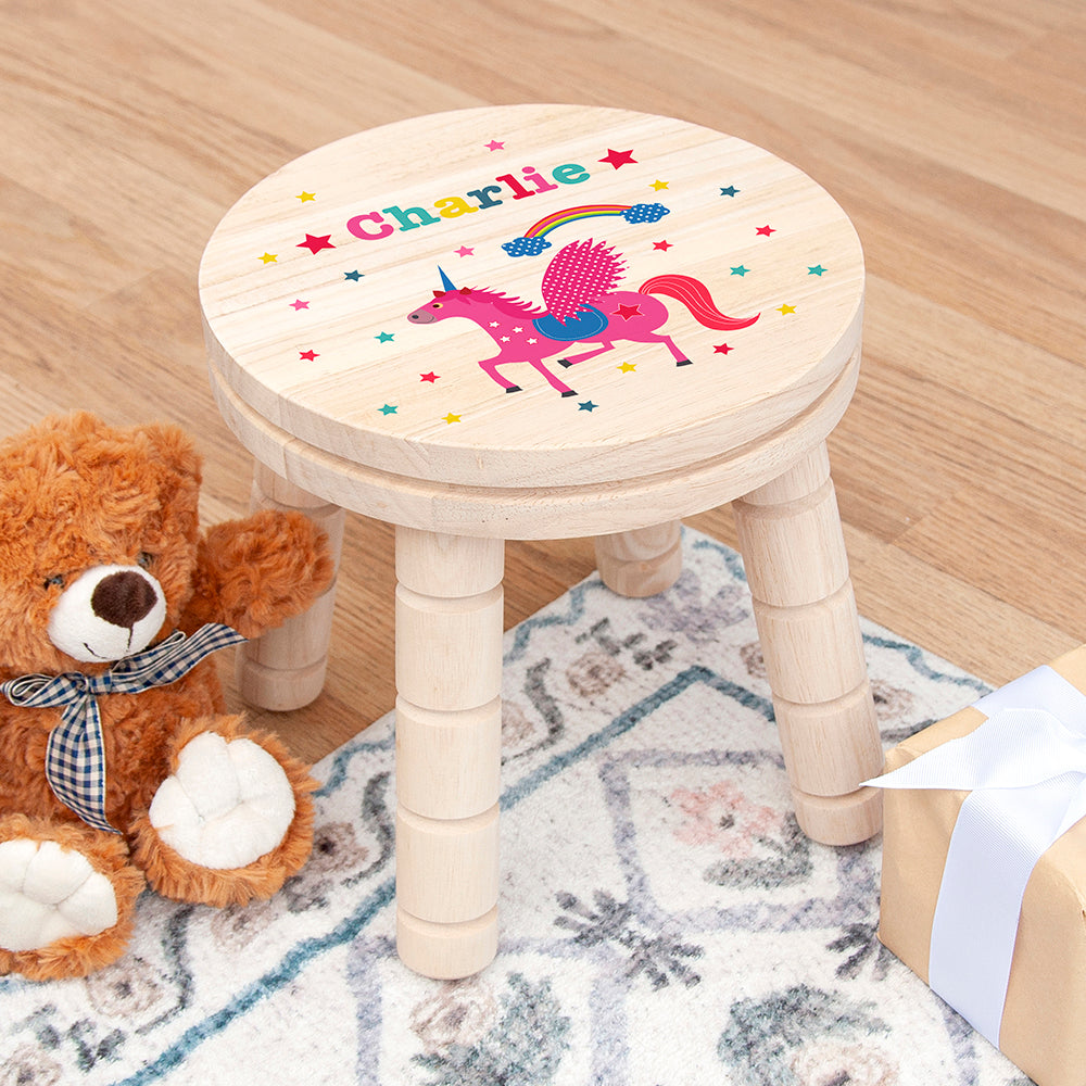 Personalised Kid’s Unicorn Wooden Stool: 4 Wooden Stools By Gift Moments