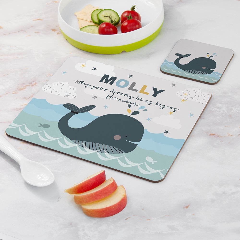 Personalised Kid’s Whale Placemat & Coaster Set: 2 - Placemats By Gift Moments