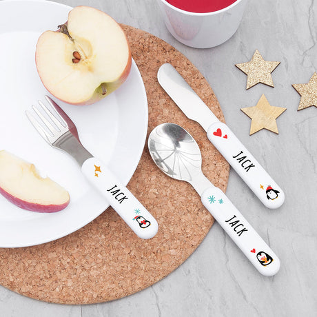 Personalised Kids Winter Penguin Cutlery Set - Shop Cutlery Sets At Gift Moments - 2