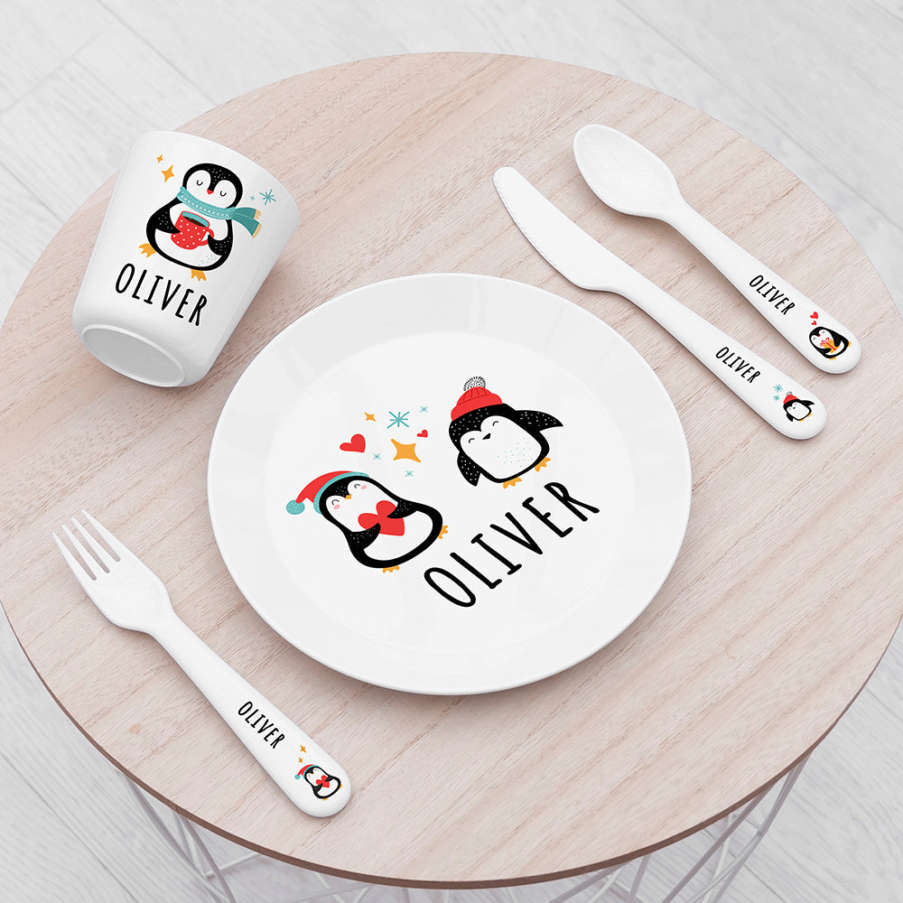 Personalised Kids Winter Penguin Plastic Dining Set: 1 Tableware By Gift Moments