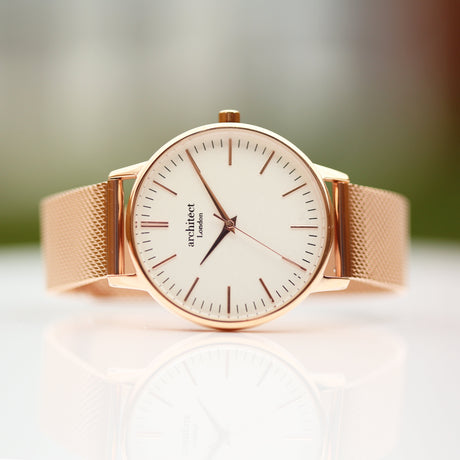 Personalised Ladies Architēct Blanc Watch Rose Gold Mesh: 3 - Watches By Architect Watches