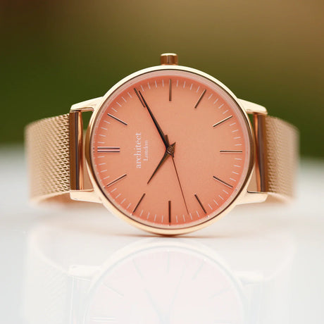 Personalised Ladies Architēct Coral Watch Rose Gold Mesh: 4 - Watches By Architect Watches