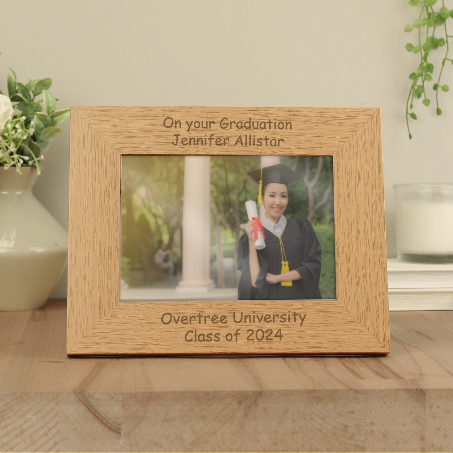 Personalised Landscape 5x7 Landscape Oak Finish Photo Frame: 3 - Photo Frames By Gift Moments