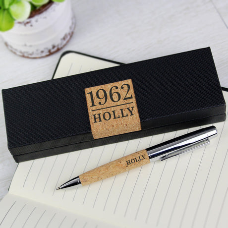 Personalised Large Date & Name Cork Pen Set: 1 - Pens & Pencils By Gift Moments