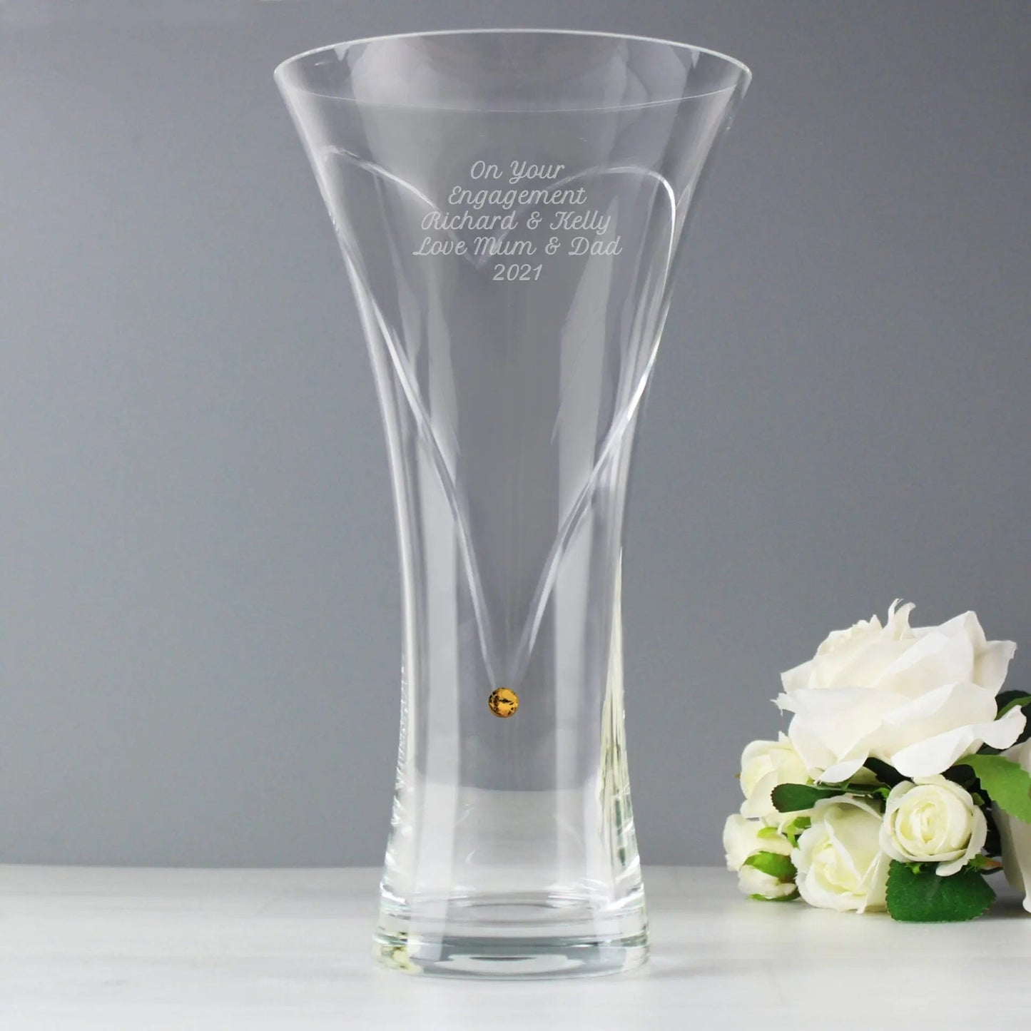 Personalised Large Hand Cut Gold Diamante Heart Vase: 2 - Vases By Gift Moments