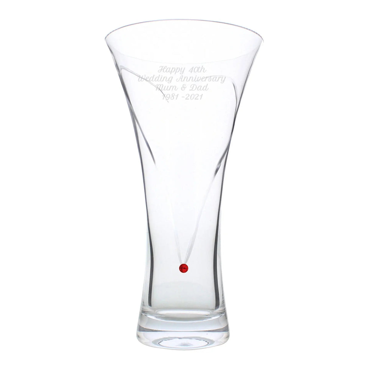 Personalised Large Hand Cut Ruby Diamante Heart Vase: 5 Vases By Gift Moments