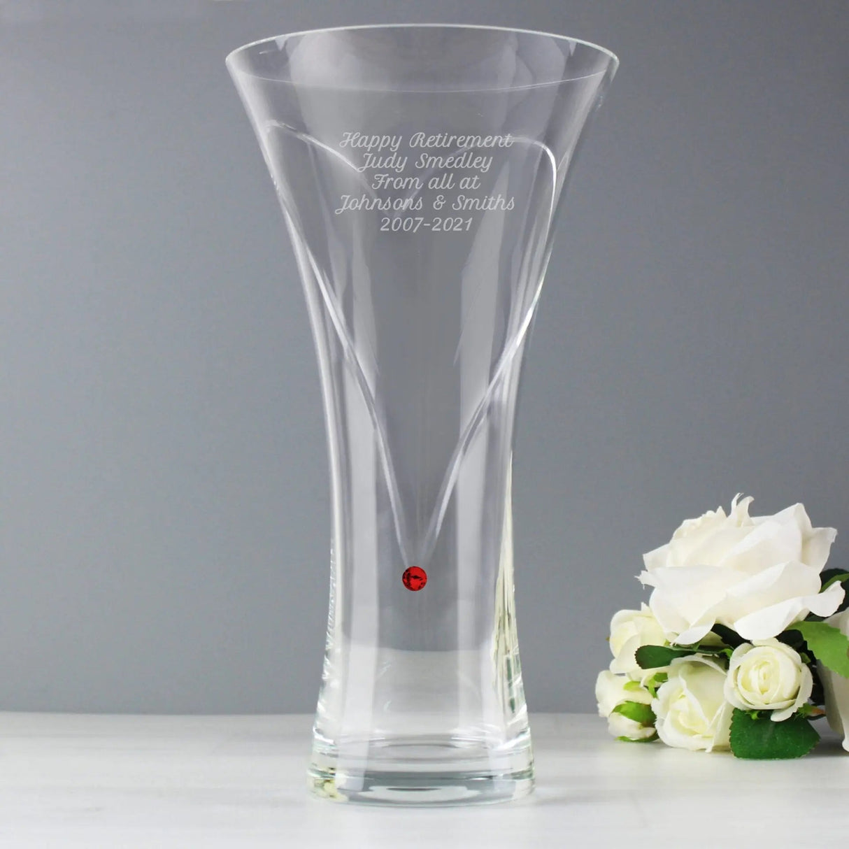 Personalised Large Hand Cut Ruby Diamante Heart Vase: 2 Vases By Gift Moments