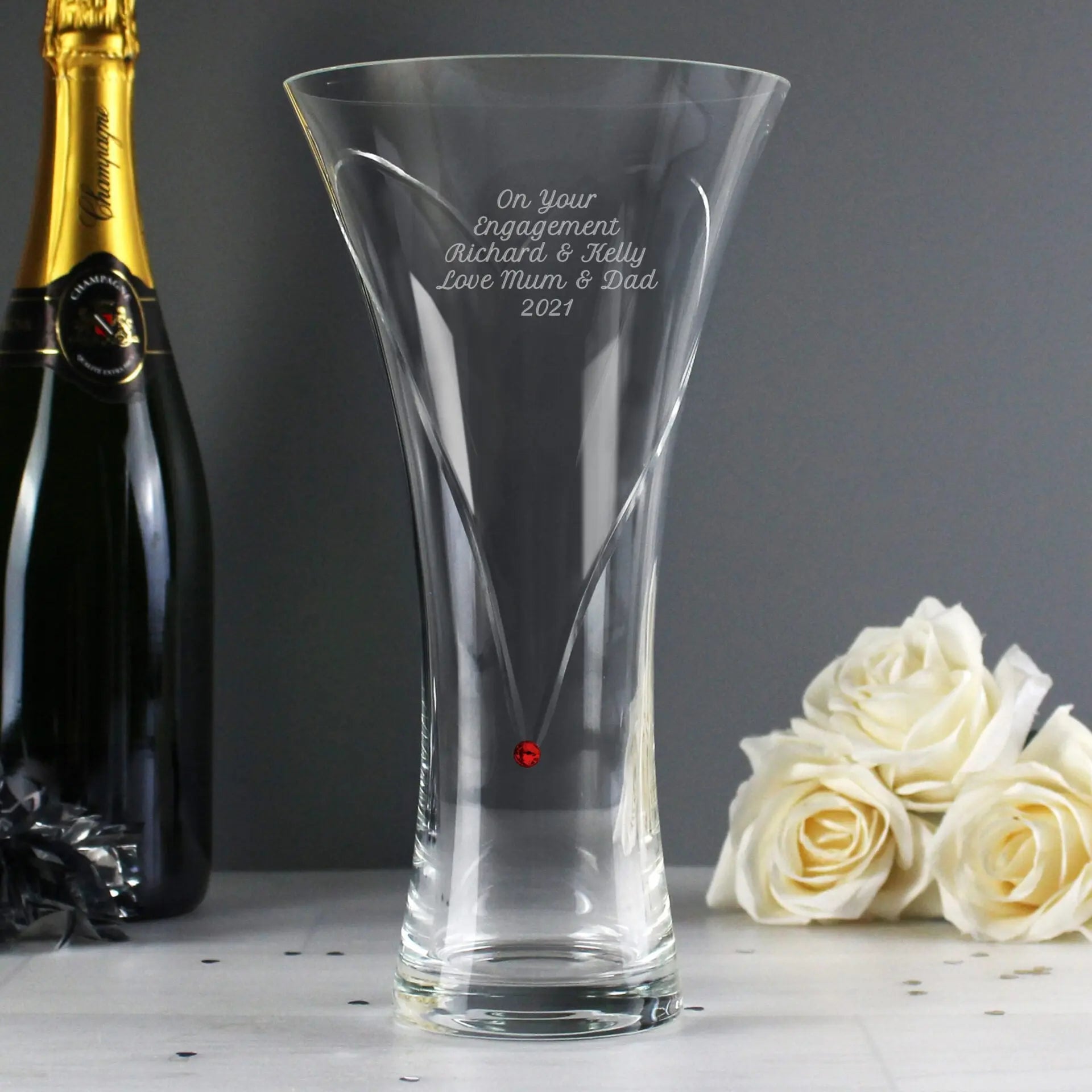 Personalised Large Hand Cut Ruby Diamante Heart Vase - Shop Vases At Gift Moments - 1