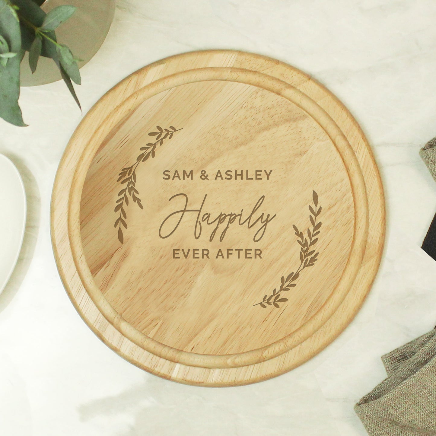 Personalised Laurel Round Wooden Chopping Board: 2 - Chopping Boards By Gift Moments