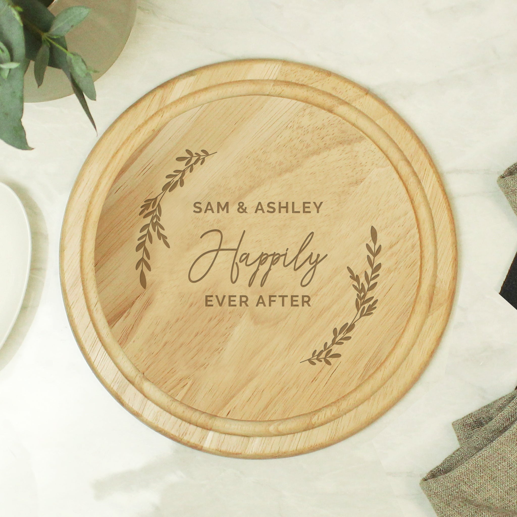 Personalised Laurel Round Wooden Chopping Board: 2 - Chopping Boards By Gift Moments
