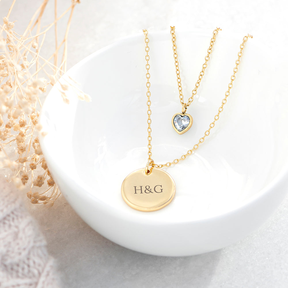 Personalised Layered Crystal Heart and Disc Necklace Set: 5 - Necklaces By Gift Moments
