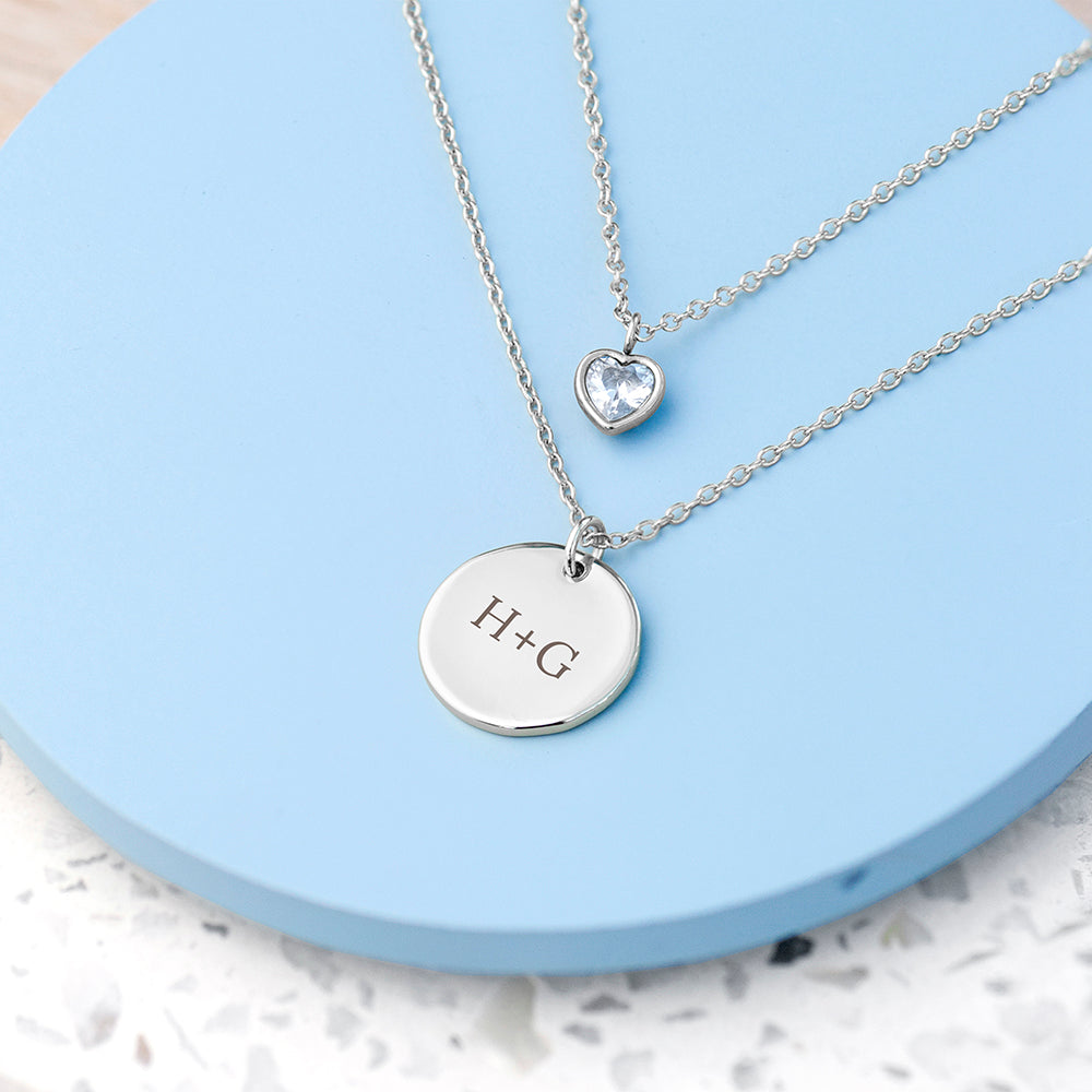 Personalised Layered Crystal Heart and Disc Necklace Set: 4 - Necklaces By Gift Moments