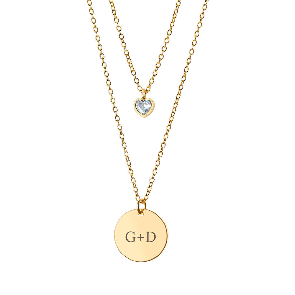 Personalised Layered Crystal Heart and Disc Necklace Set: 9 - Necklaces By Gift Moments