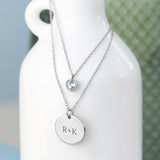 Personalised Layered Crystal Heart and Disc Necklace Set: 2 - Silver - Necklaces By Gift Moments