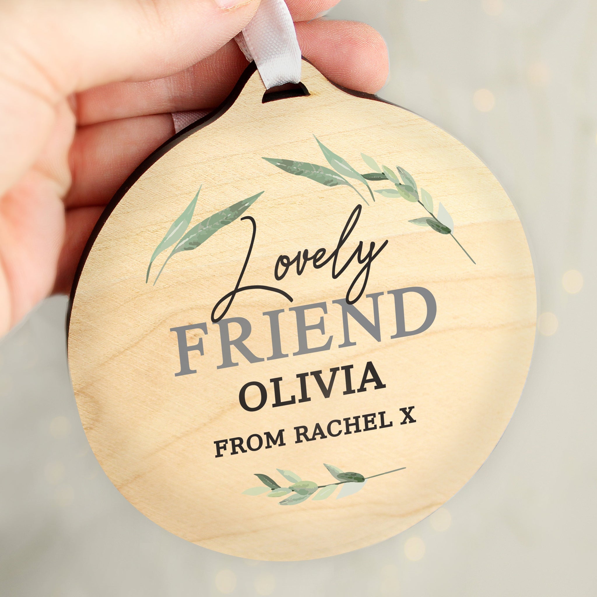 Personalised Leaf Decor Round Wooden Decoration: 6 - Decorations By Gift Moments