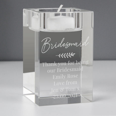 Personalised Leaf Free Text Glass Tea Light Holder: 8 - Candle Holders By Gift Moments