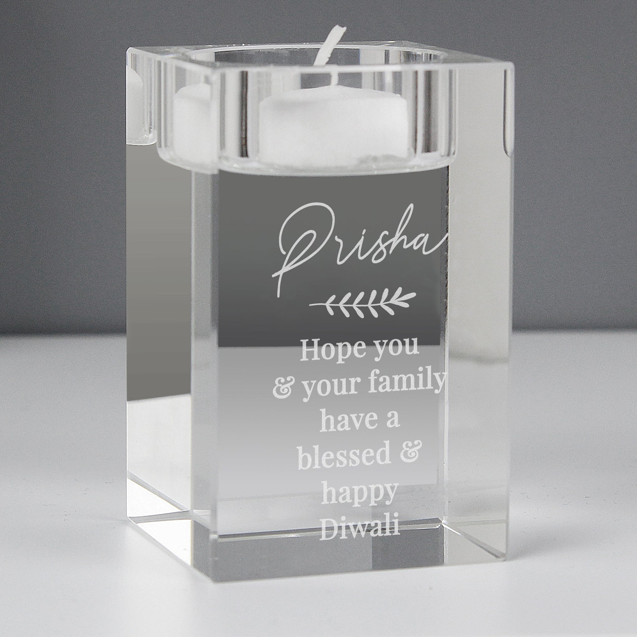 Personalised Leaf Free Text Glass Tea Light Holder: 2 - Candle Holders By Gift Moments