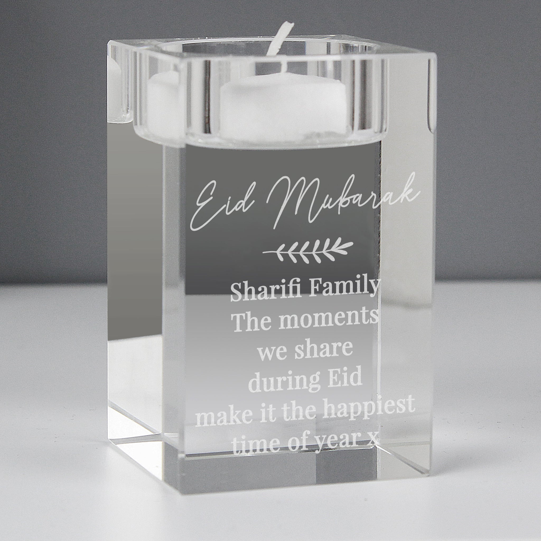 Personalised Leaf Free Text Glass Tea Light Holder: 4 - Candle Holders By Gift Moments