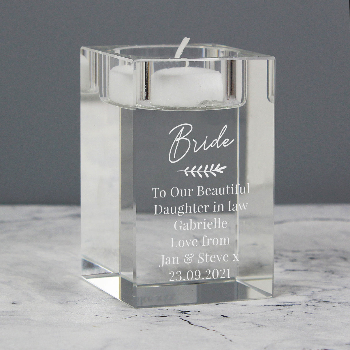 Personalised Leaf Free Text Glass Tea Light Holder: 3 - Candle Holders By Gift Moments