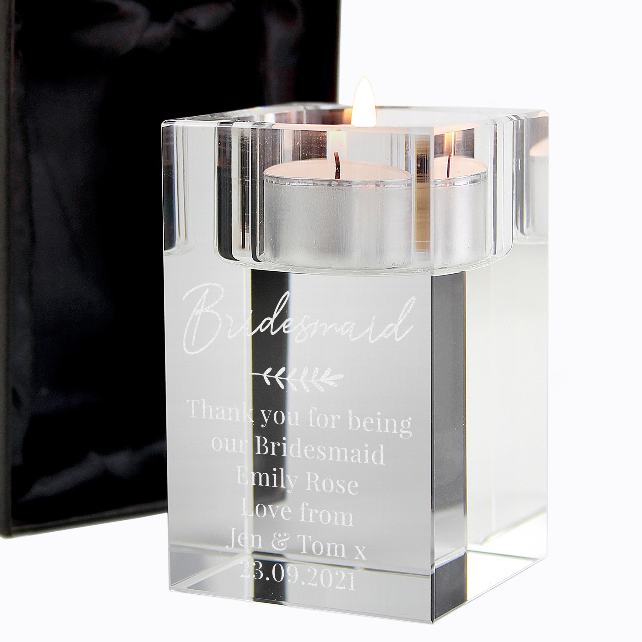 Personalised Leaf Free Text Glass Tea Light Holder: 7 - Candle Holders By Gift Moments