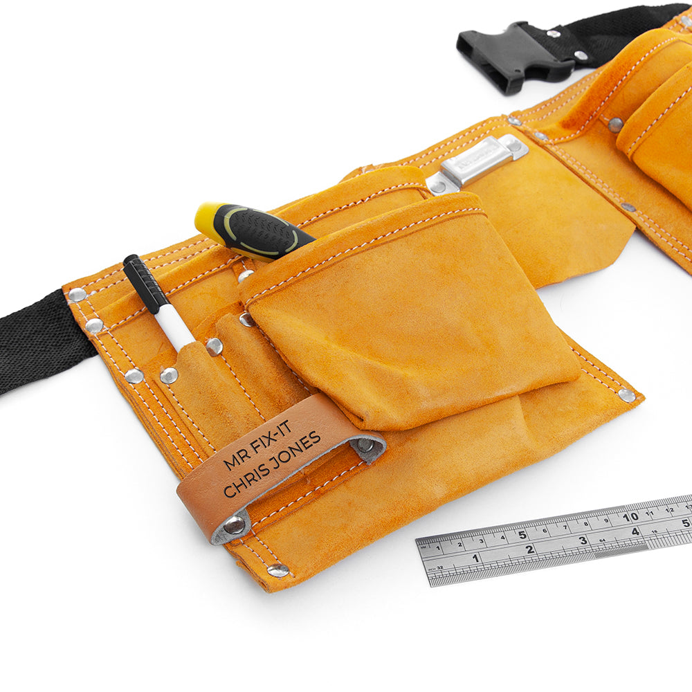 Personalised Leather 11 Pocket Tool Belt: 2 Tools & Storage By Gift Moments