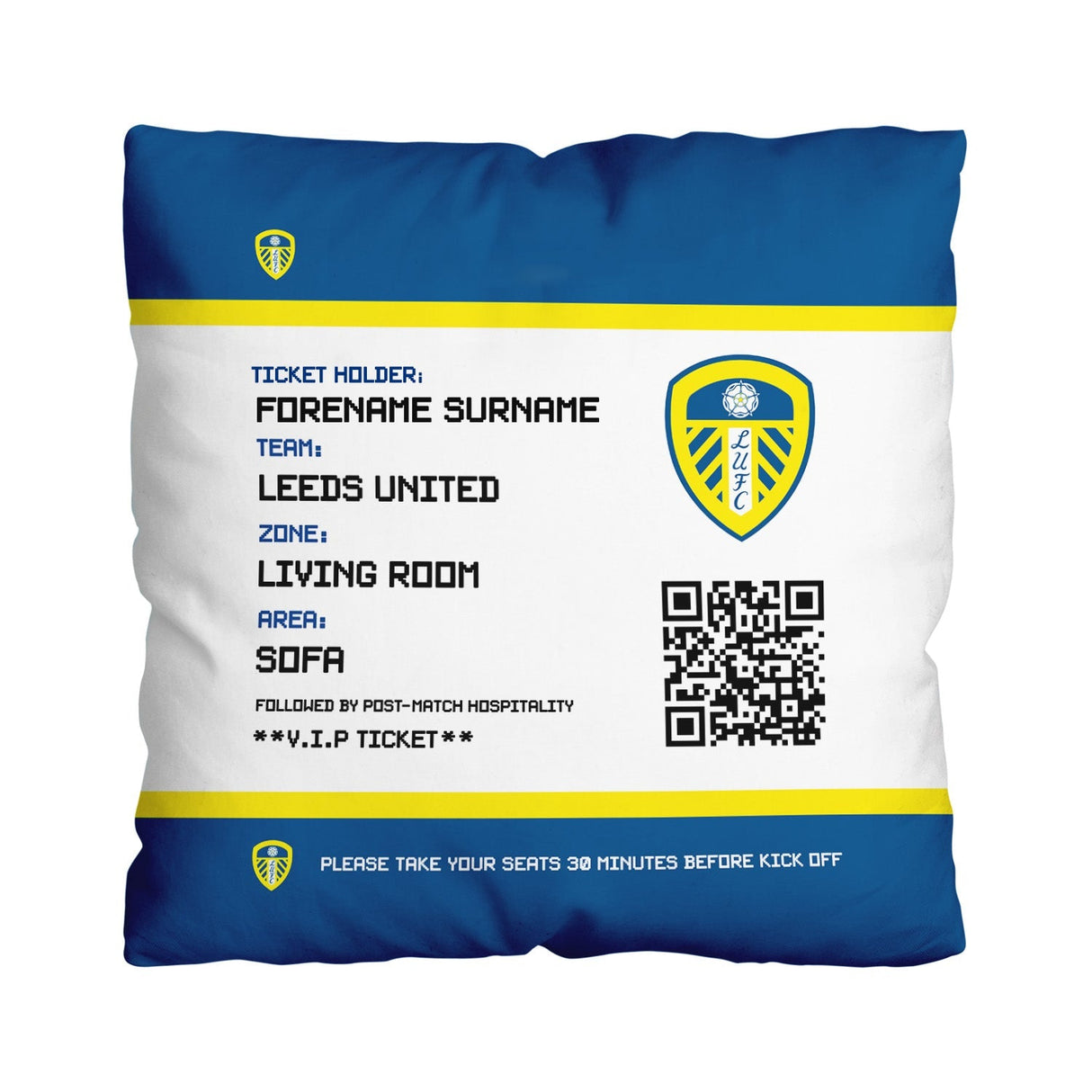 Personalised Leeds United FC FD Ticket 18’’ Cushion: 1 - Cushions By Leeds United
